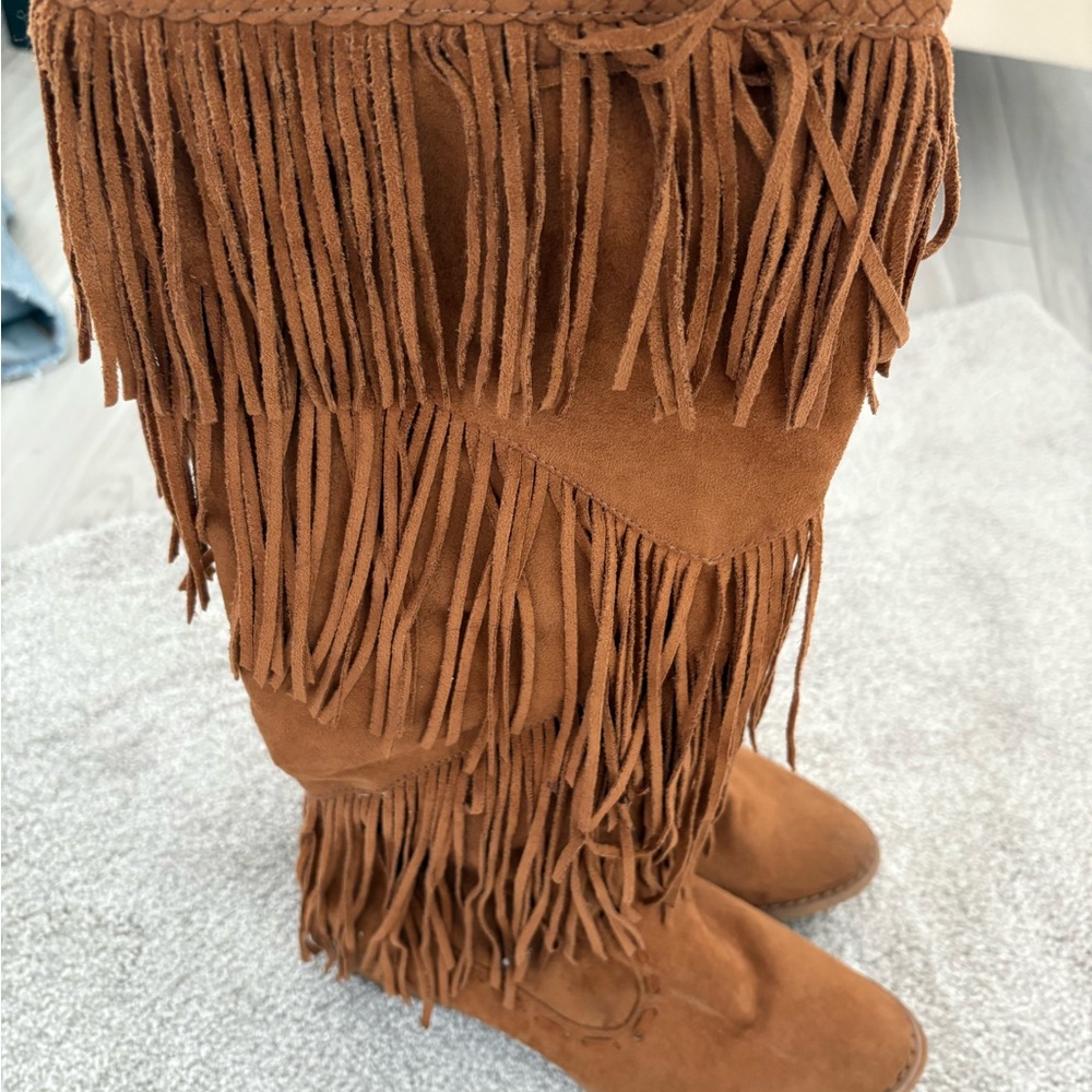 Not Rated Brown Fringe Over the Knee Boots